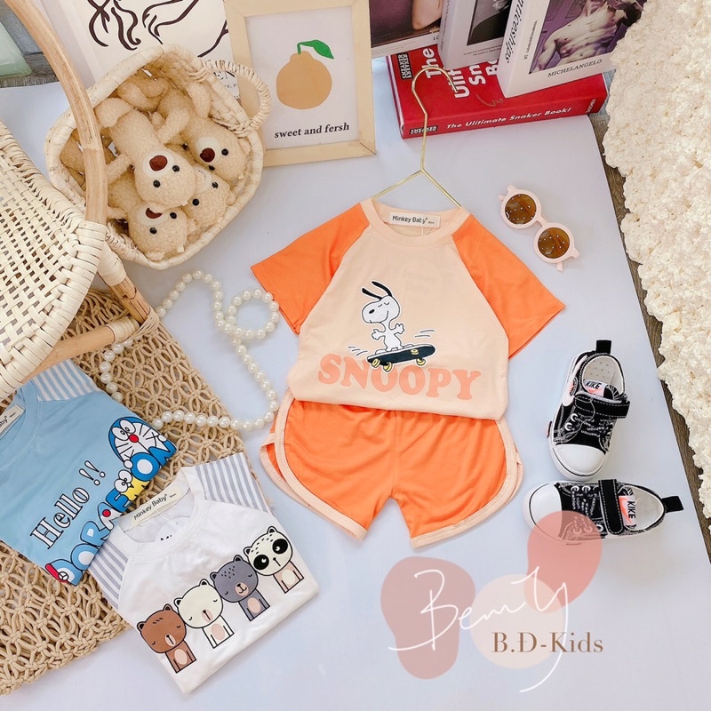 Bộ minky mom cộc kẻ sọc ❤️ free ship ❤️ set minky mom thun lạnh bé trai bé gái