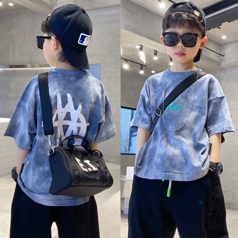 Áo Thun Cotton Tay Ngắn Dáng Rộng Thời Trang Mùa Hè Thời Trang Cá Tính Cho Bé Trai