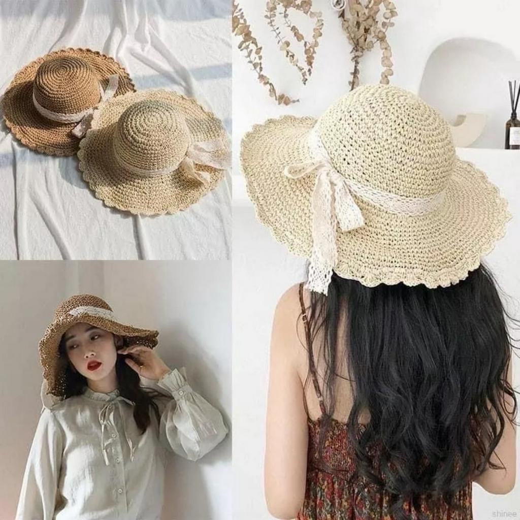 Nón cói mềm nơ ren đi biển đi ,du lịch phong cách thời trang D999