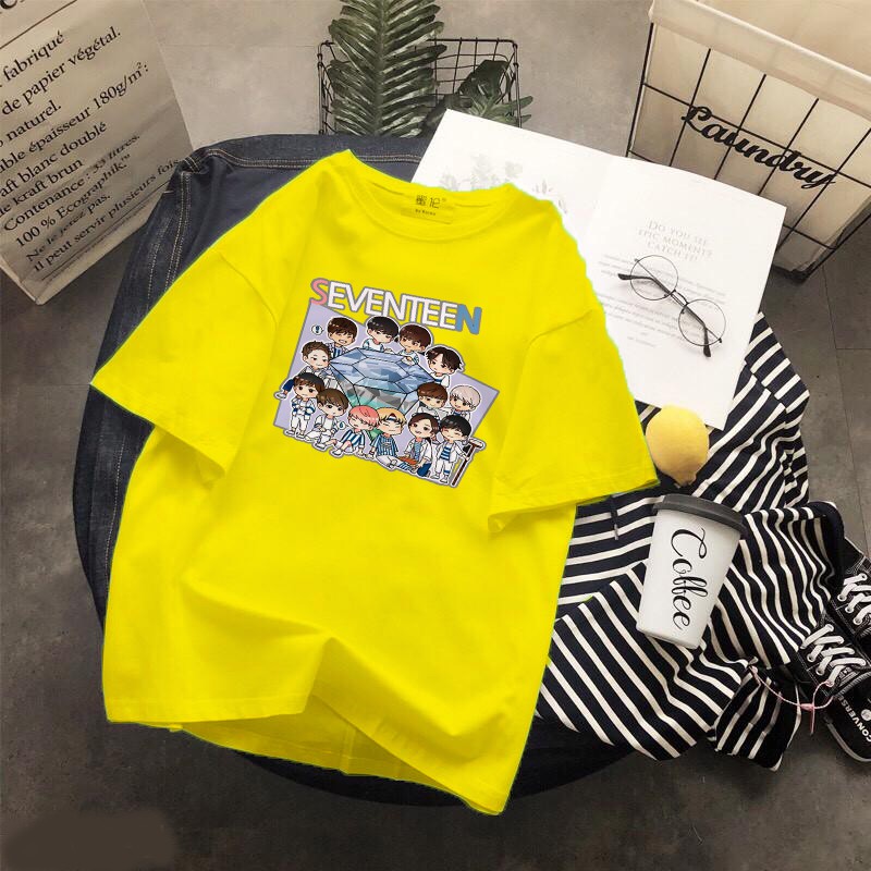 Áo thun Cotton Unisex - Fan SEVENTEEN Hàn Quốc - K-Pop - Chibi - Kim cương Seventeen