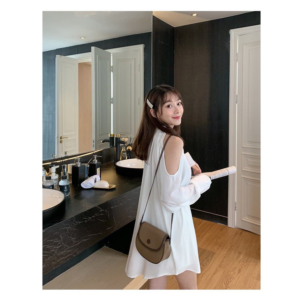 [Mã WAMT1505 giảm 10K đơn 0K] Váy Suông Kiểu Sơ Mi Khoét Tay Nút Gỗ (TRẮNG) | BigBuy360 - bigbuy360.vn