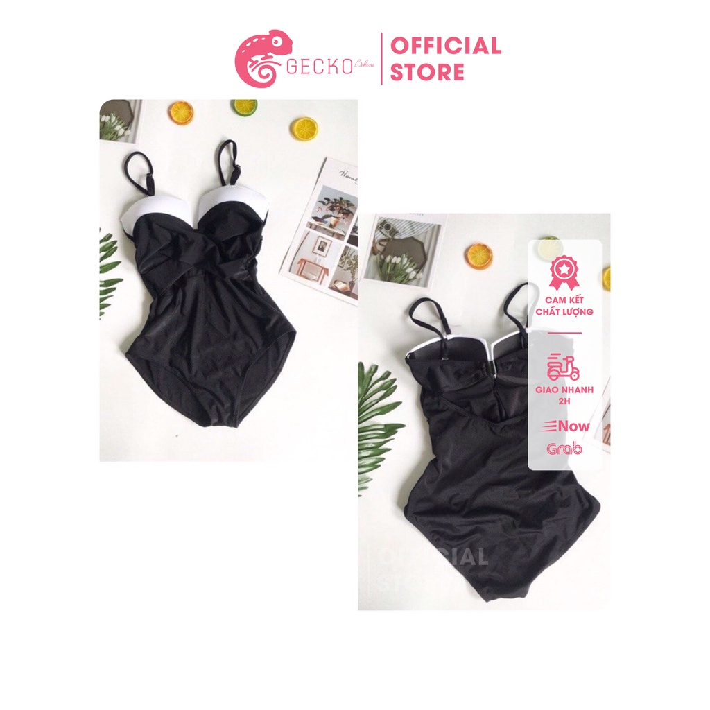 Bikini Đồ Bơi 1 Mảnh Cúp Ngực Xoắn Đen Phối Trắng Nâng Ngực GK0104 (Ảnh Thật)