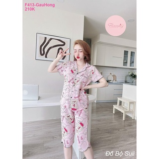 Đồ Bộ Pijama Lụa Cao Cấp Lửng F413 - Đồ Bộ Suli