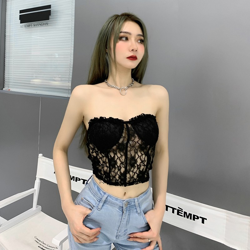 Áo croptop ống ren hoa dạng corset HAC119 - Hỉn Hỉn Store