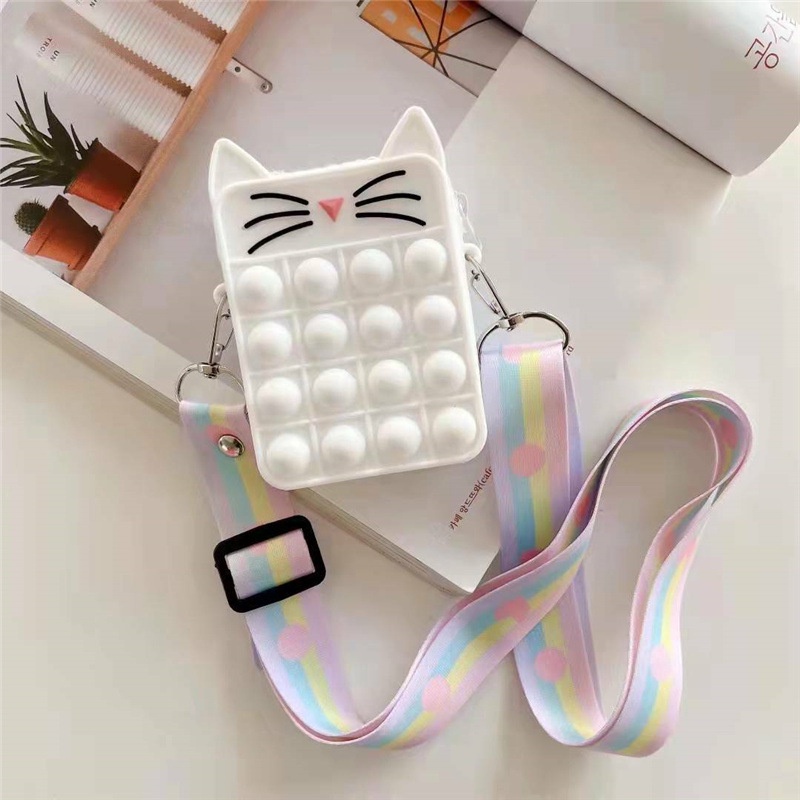 Ví Silicon Đựng Tiền Xu Hình Mặt Mèo Màu Cầu Vồng Dễ Thương Cho Bé Gái