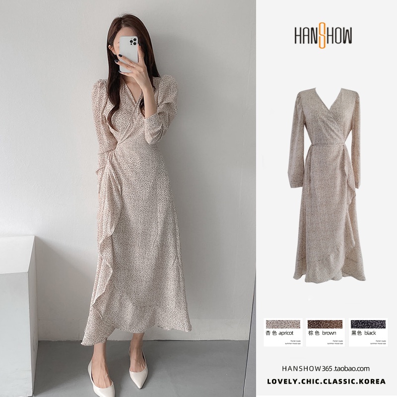 Đầm Voan Hoa Dáng Dài Xẻ Tà Cổ Chữ V Thời Trang Vintage Thanh Lịch Cho Nữ 2022