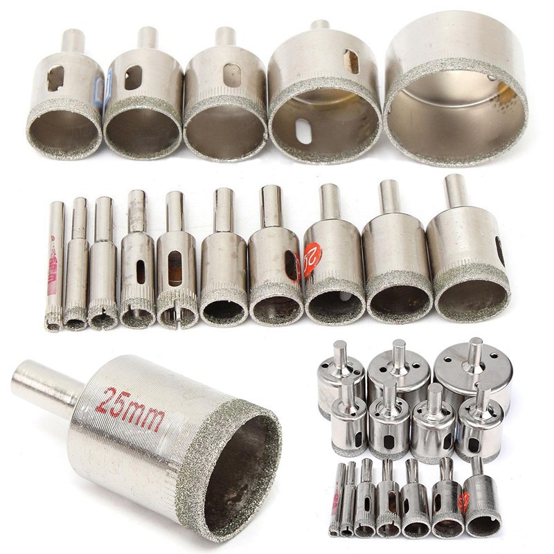 Bộ 15 Mũi Khoan Lỗ 6mm-50mm Mạ Kim Cương Dùng Khoan Kính / Gạch Men / Đá Hoa Cương