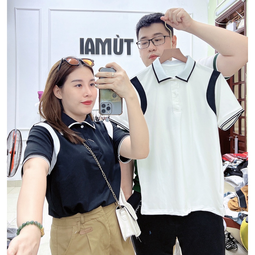 Áo polo đôi Nam, Nữ Cao cấp phối viền. Áo polo vải cotton cao cấp Mã 08