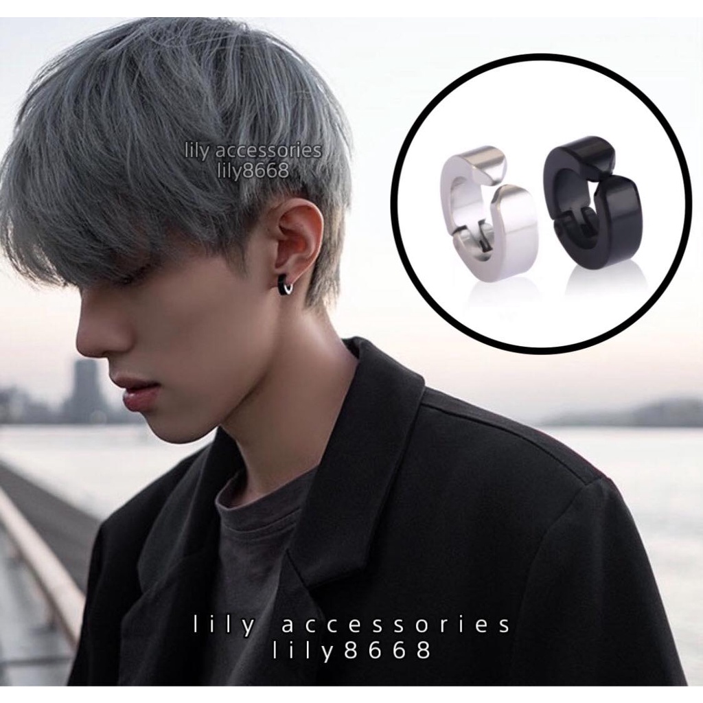 Thick Hoop Earcuff kẹp tai titan tròn không cần xỏ lỗ không gỉ không đen không dị ứng cho nam và nữ unisex