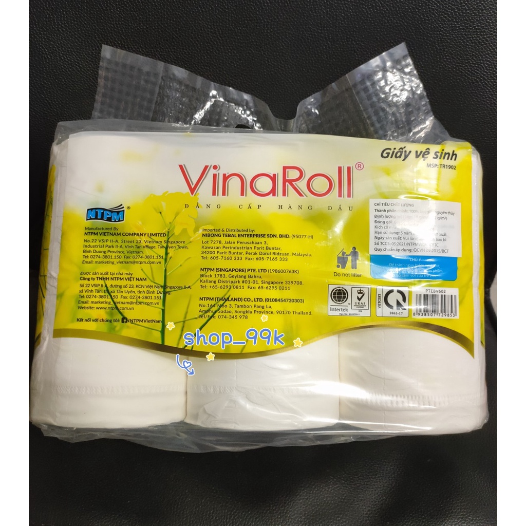 Giấy vệ sinh VinaRoll 6 cuộn không lõi 3 lớp Toilet paper