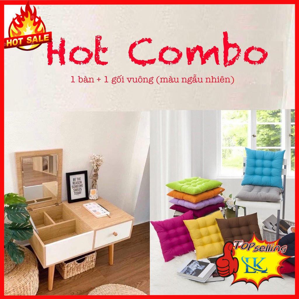 Bàn trang điểm mini, bàn phấn mini nhỏ gọn ngồi bệt kèm gương cao cấp Gỗ MDF ( tặng kèm tua vít )