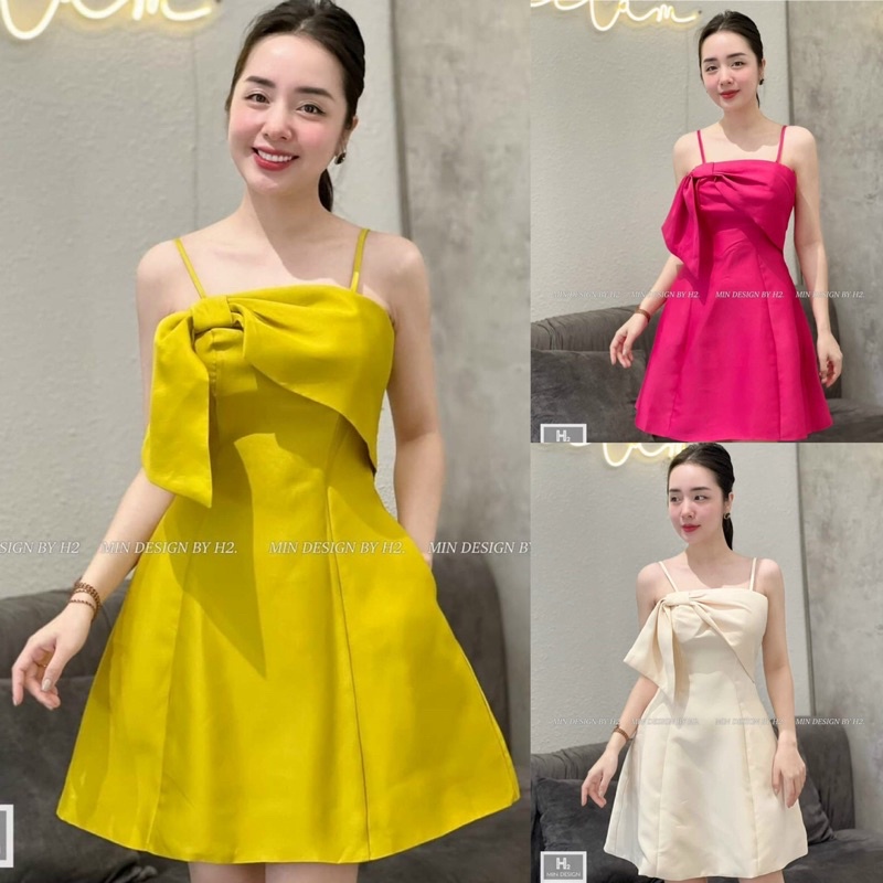 Đầm xoè 2s kết nơ có mút xinh xắn (freesize dưới 55kg - Đẹp mê ly💯)
