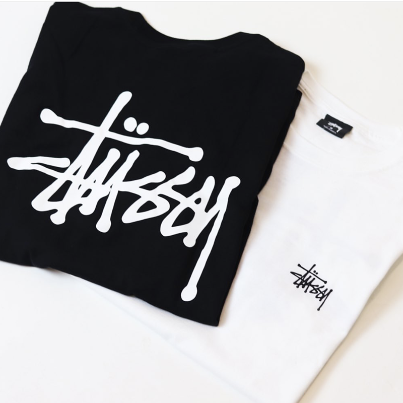 Áo thun tay ngắn in chữ STUSSY màu trắng đen thời trang năng động cho nam