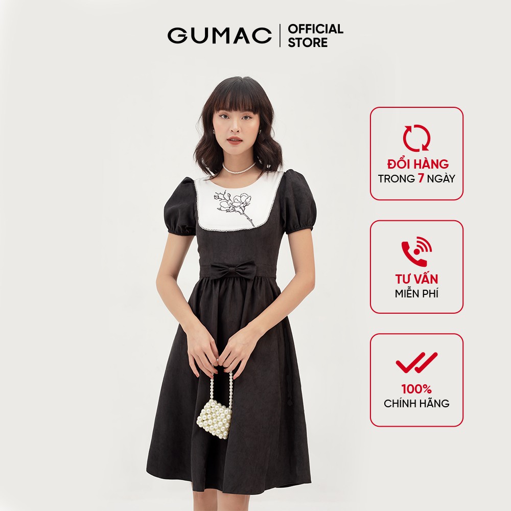 [Mã WABRG208 giảm 10% tối đa 50k đơn từ 250k] Đầm xòe nữ phối yếm thêu GUMAC phong cách thanh lịch, sang trọng DB395 | BigBuy360 - bigbuy360.vn