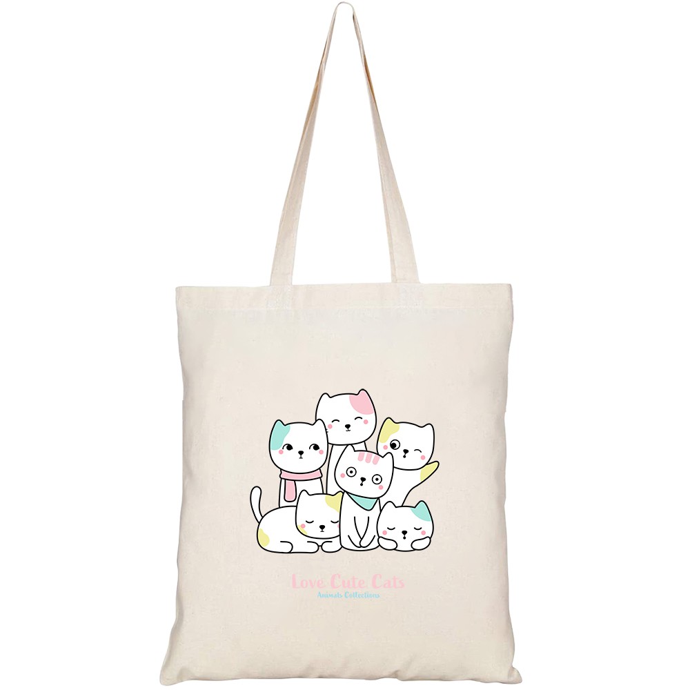 Túi vải tote canvas HTFashion in hình cute cat family animal style HT187