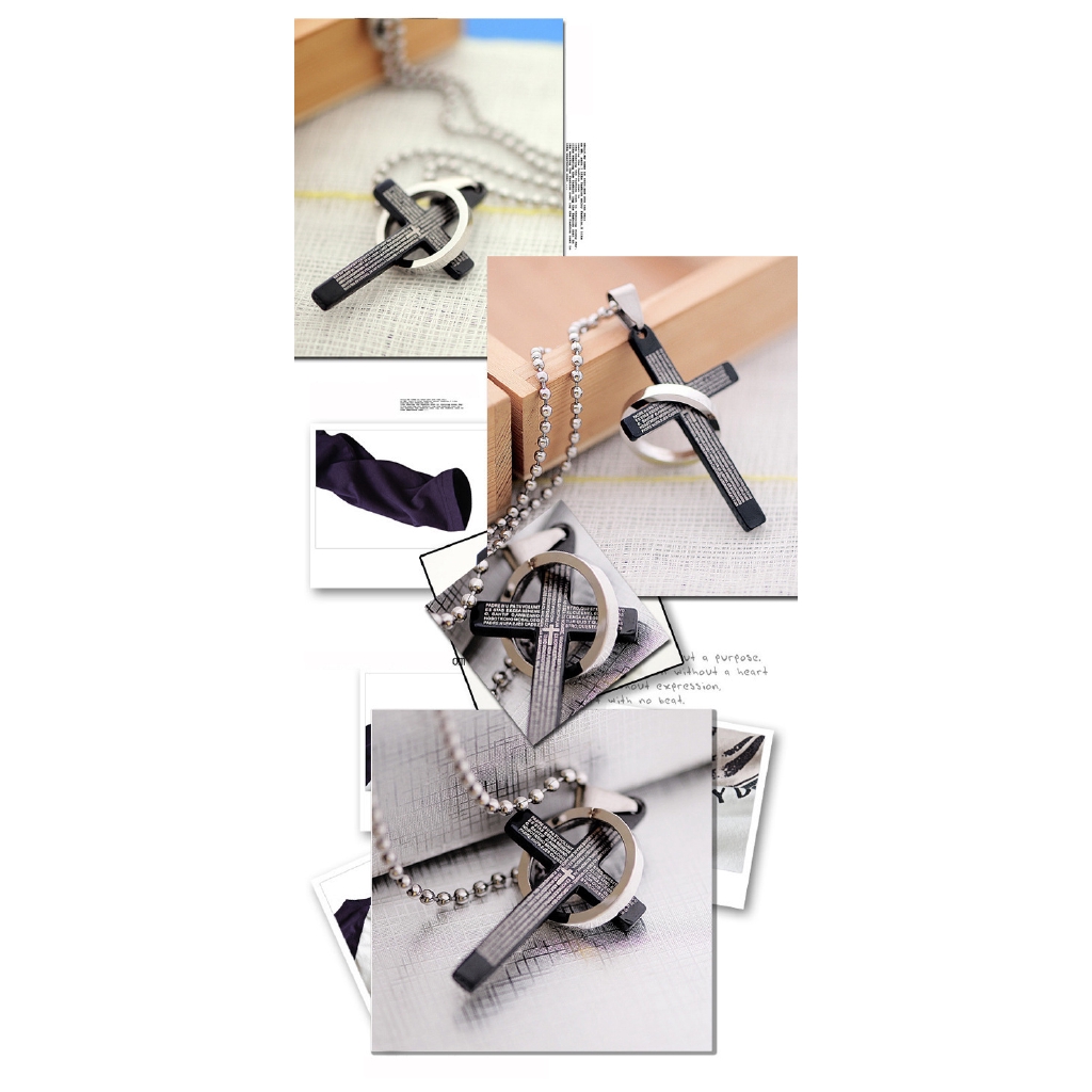 Vòng cổ Mặt Nhẫn Bằng Thép Không Gỉ Mặt Thánh Giá Phong Cách Nhật Hàn Cá Tính