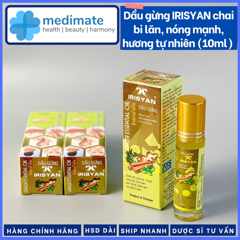 Dầu Gừng IRIS YAN chai bi lăn nóng mạnh, mùi thơm tự nhiên (chai 10ml)