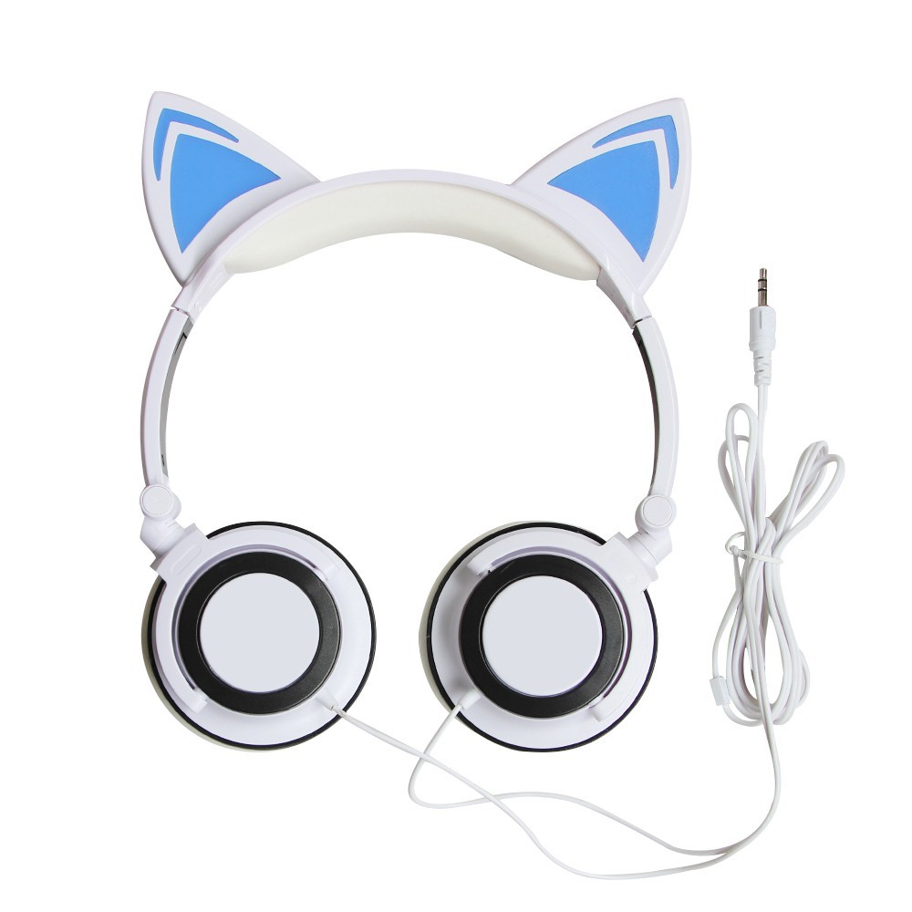 Headphones LED Ear Headphone Foldable Cat Earphone Flashing Glowing Headset Gaming Earphones for Adult and Children