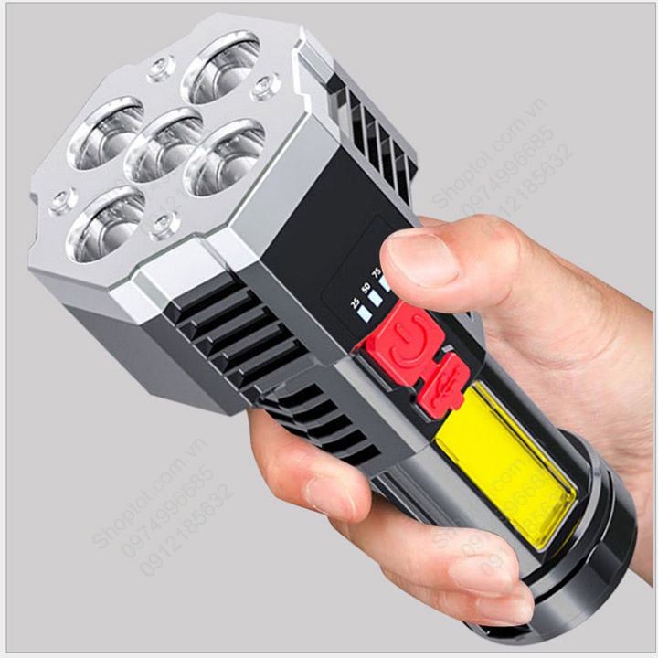 Đèn Pin LED cầm tay siêu sáng 5 pha có pin sạc gắn sẵn bên trong