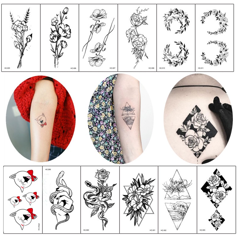 Set 2 Miếng Dán Hình Xăm Tạm Thời Họa Tiết Hoa Nhỏ Trang Trí Cơ Thể