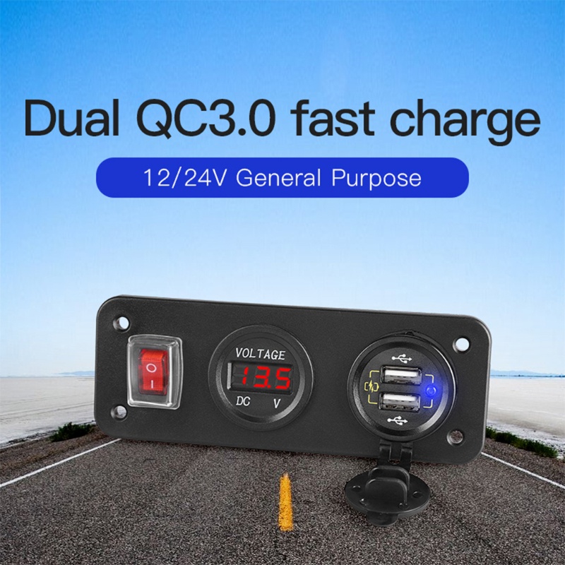 Ổ Cắm Sạc USB 3.0 QC3.0 2 Trong 1 Kèm Công Tắc Và Đèn LED Cho Xe Tải B