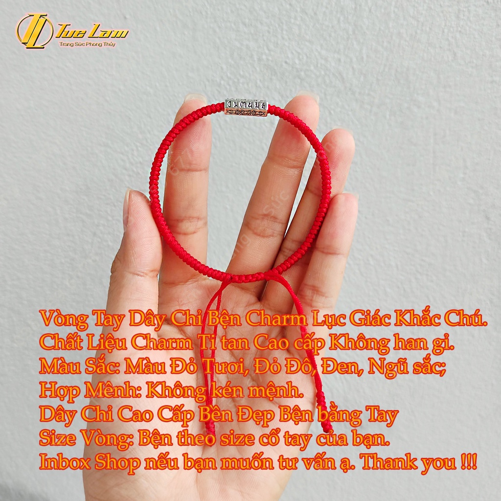 Vòng tay may mắn dây chỉ bện thủ công charm ống trụ khắc chu bình an - Tuệ Lâm