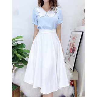 Chân váy dài cạp cao, chân váy xòe midi trắng đen trơn CV932 KYMIE
