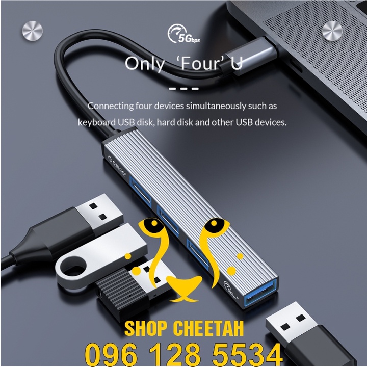 Bộ chia USB Type-C ra 4 cổng USB 3.0 - ORICO AH-13 ( Type-C To USB3.0 HUB ) – Bảo hành 12 tháng