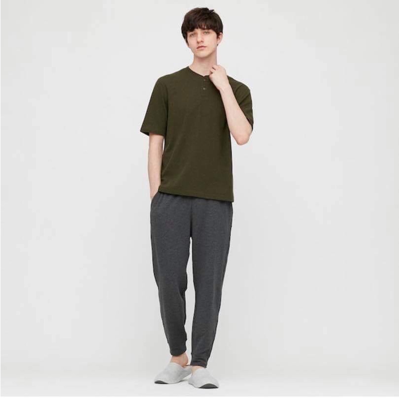 (UNIQLO Nhật chính hãng) Nam - Bộ mặc nhà/ Bộ ngủ nỉ da cá áo cộc tay quần dài co giãn