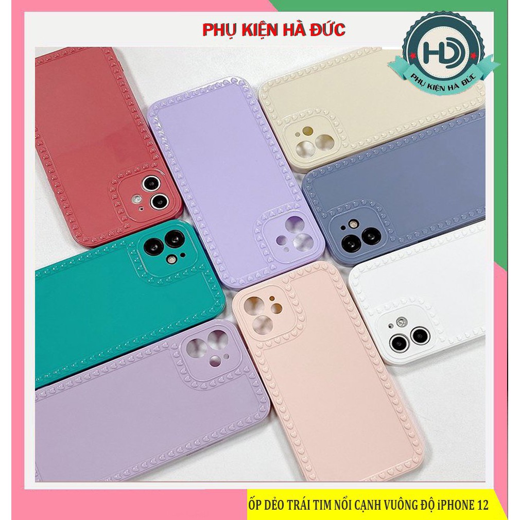 Ốp Lưng iPhone Trái Tim Nổi Cạnh Vuông Bảo Vệ Camera