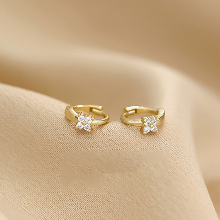 1 Cặp Bông Tai Mạ Vàng 14k Mini Đính Đá Zircon Thời Trang