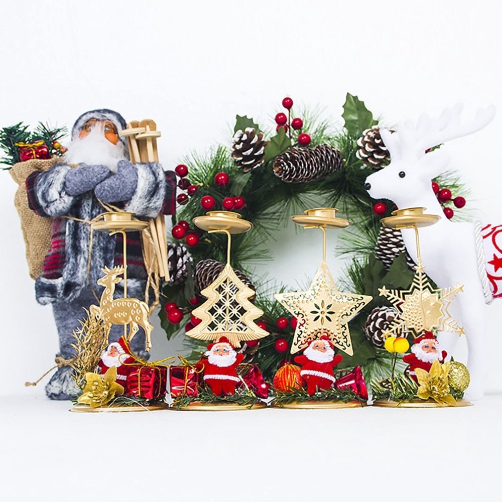 Giá Đỡ Nến Hình Ông Già Noel / Bông Tuyết / Ngôi Sao / Tuần Lộc Bằng Sắt Để Bàn Trang Trí Giáng Sinh