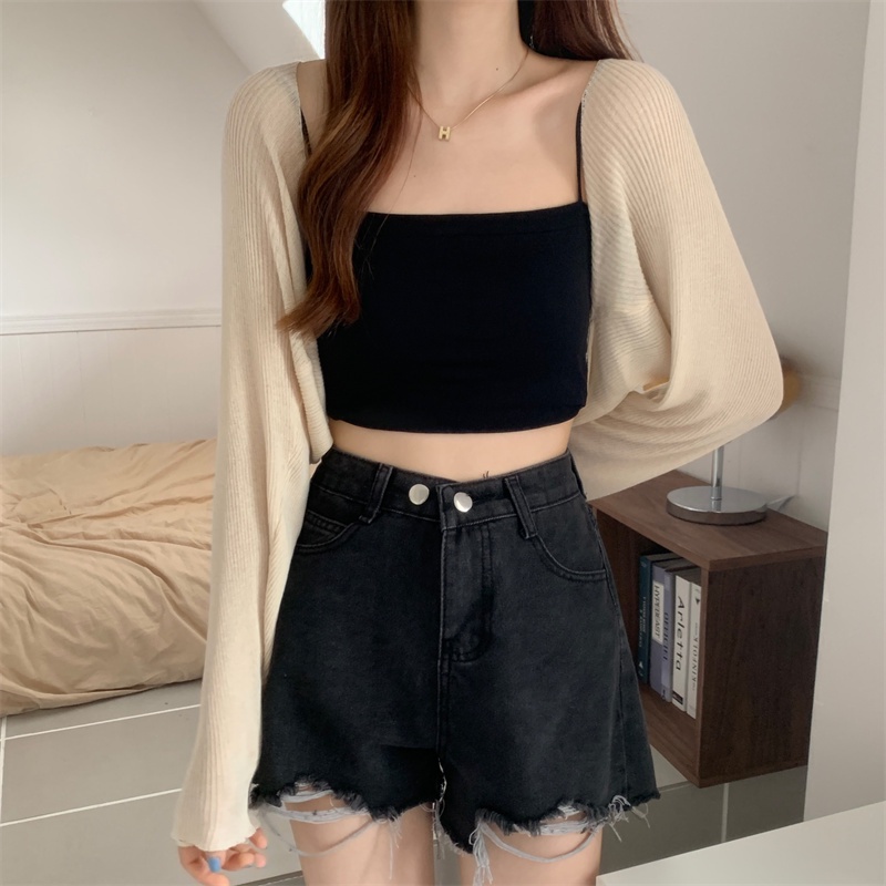 SUXI Áo Khoác Cardigan Dệt Kim Chống Nắng Màu Sắc Đơn Giản Phong Cách Vintage Hàn Quốc Cho Nữ
