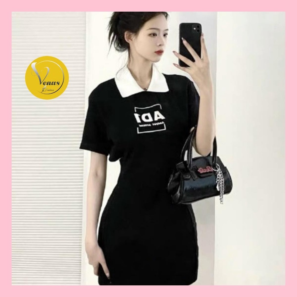 Váy polo dáng xòe DA đầm nữ ôm body tay ngắn thắt eo trẻ trung đi chơi dự tiệc cưới đẹp thời trang - VENUS