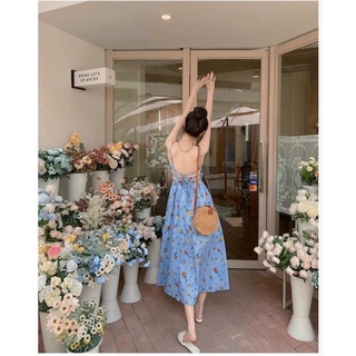 Đầm maxi hoa hở lưng đan dây