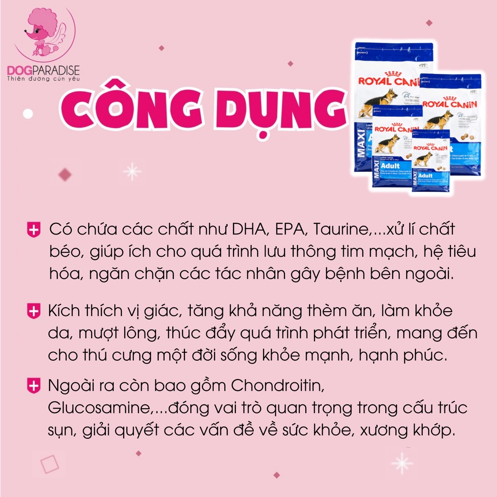 Thức ăn cho chó kích cỡ lớn Royal Canin Maxi Adult cung cấp năng lượng 1kg và 4kg - Dog Paradise