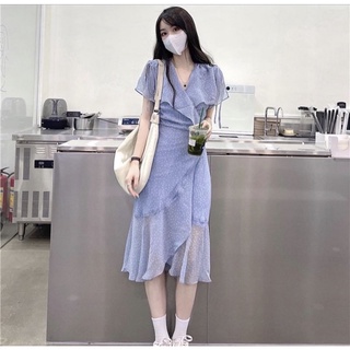 Đầm xanh chấm bi hàn quốc 2021