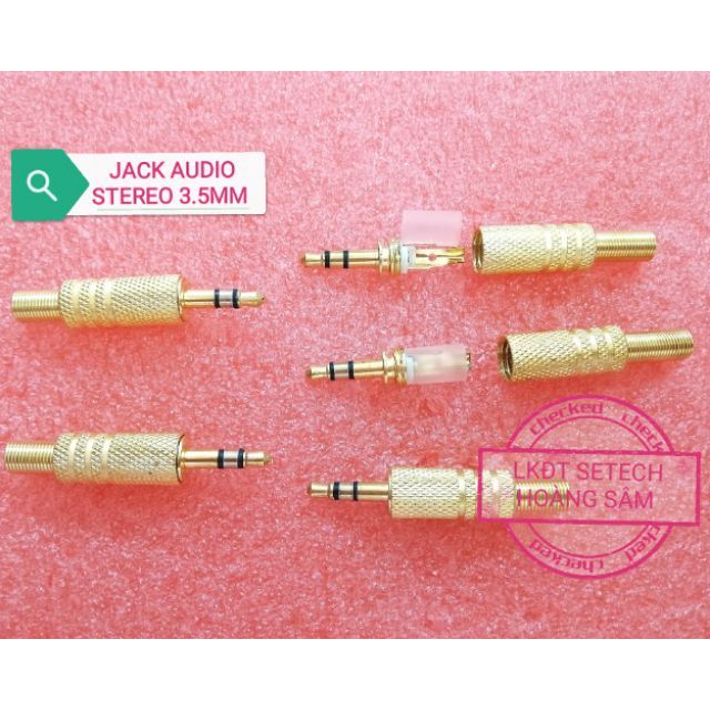 Jack Audio stereo 3.5 mm vỏ kim loại (màu gold) kẹp dây