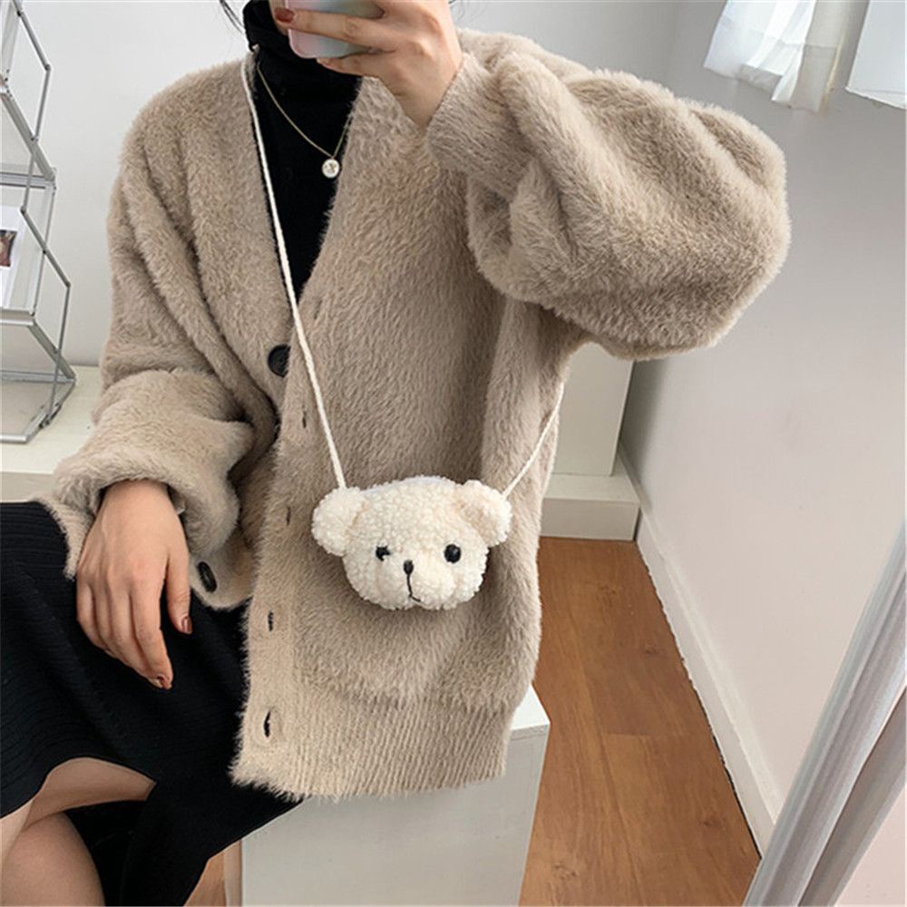 Túi Đeo Chéo Lông Nhung Hình Gấu Hoạt Hình Dễ Thương Có Thể Thay Đổi Màu Sắc Dành Cho Nữ