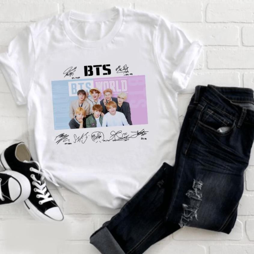 HOT SALE- ÁO THUN BTS WORLD CHỮ KÝ CÁC THÀNH VIÊN JUNGKOOK JIMIN SUGA TAEHYUNG RM JHOPE JIN /uy tín chất lượng