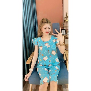 Đồ bộ lửng mặc nhà kate lụa họa tiết thỏ dễ thương