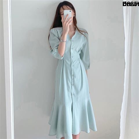 Đầm Đuôi Cá Vải Mỏng Chiết Eo Phối Bèo Kiểu Hàn Quốc Dễ Thương Cho Nữ