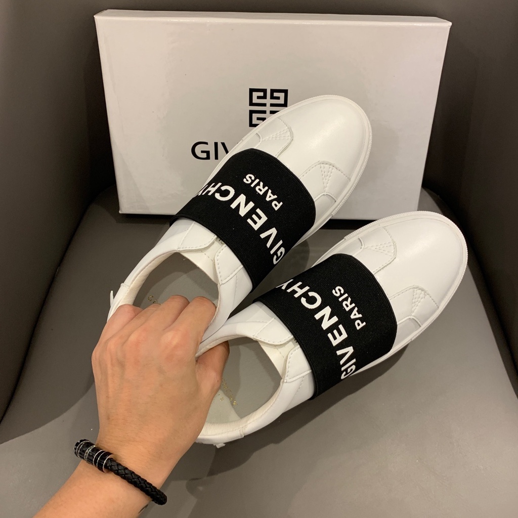 GIVENCHY Giày Thể Thao Đế Bằng Buộc Dây Màu Trắng Đen Thời Trang Cho Cặp Đôi