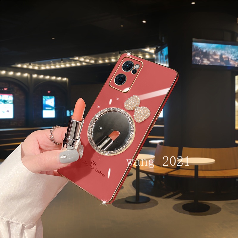 Ốp Điện Thoại Mềm Tráng Gương Trang Điểm Đính Nơ Cho OPPO Reno 7 Z 5G 4G Reno7 Pro
