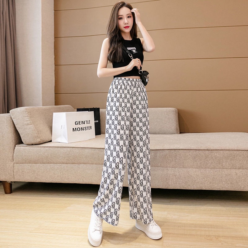 Quần ống rộng Lưng Cao Hoạ Tiết In Thời Trang Mùa Hè Cho Phái Nữ