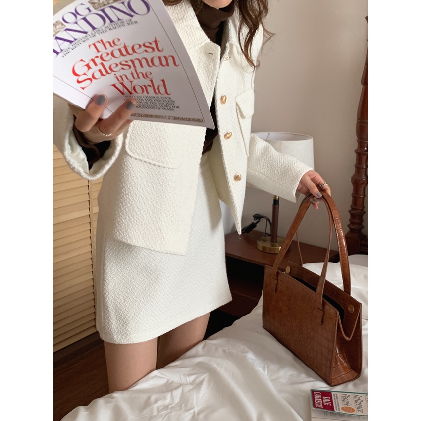 Set áo váy dạ tweed