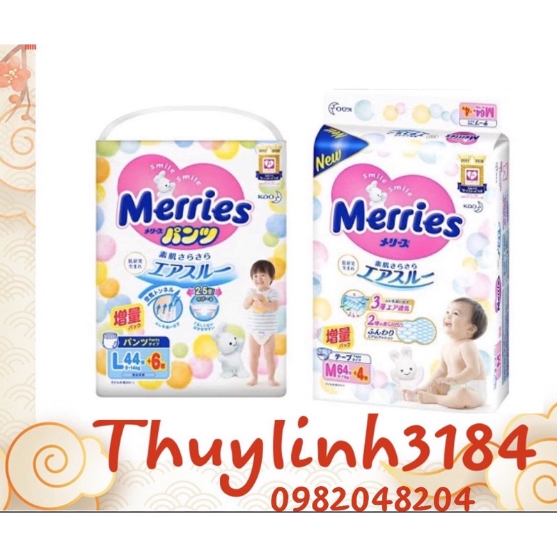 Bỉm Merries Dán/Quần Nội ĐịaNB96/S88/M68d/M64q/L58d/L50q/XL44q