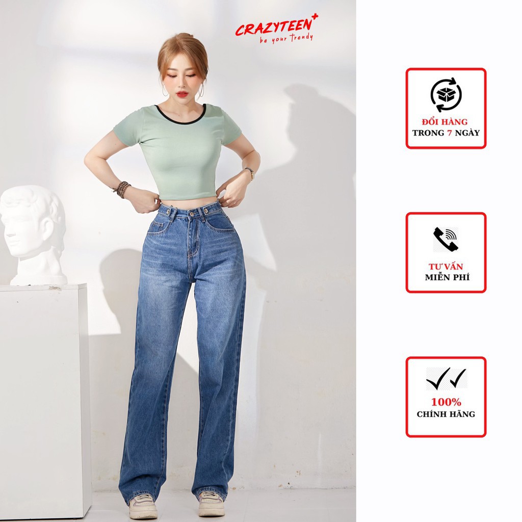 Áo croptop nữ CRAZYTEEN thun cổ tròn khoét lưng AT0130