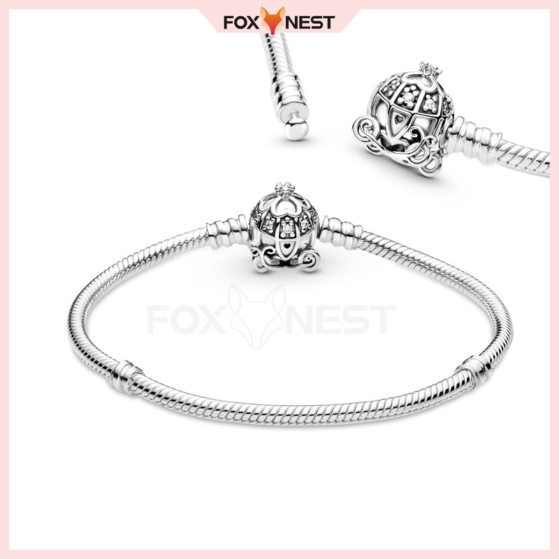 Vòng Tay Chuỗi Hạt Mạ Bạc + Túi Nhung Hình Xe Ngựa Bí Ngô Cinderella