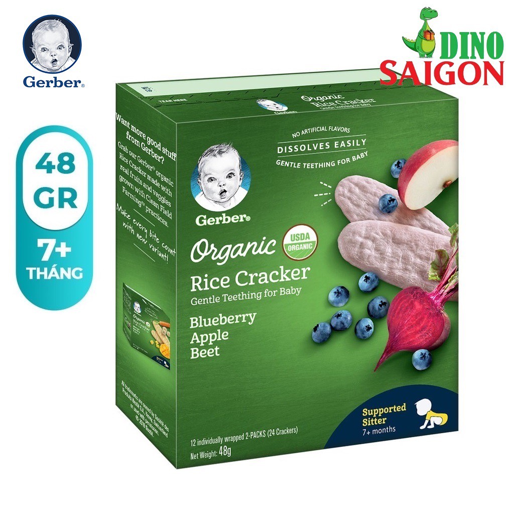 [Tặng 1 Gối Ôm Cà Rốt] Bộ 2 hộp Bánh Gạo Hữu Cơ Gerber Organic Vị Việt Quất Táo Củ Cải Đỏ và 1 hộp Vị Xoài Chuối Cà Rốt